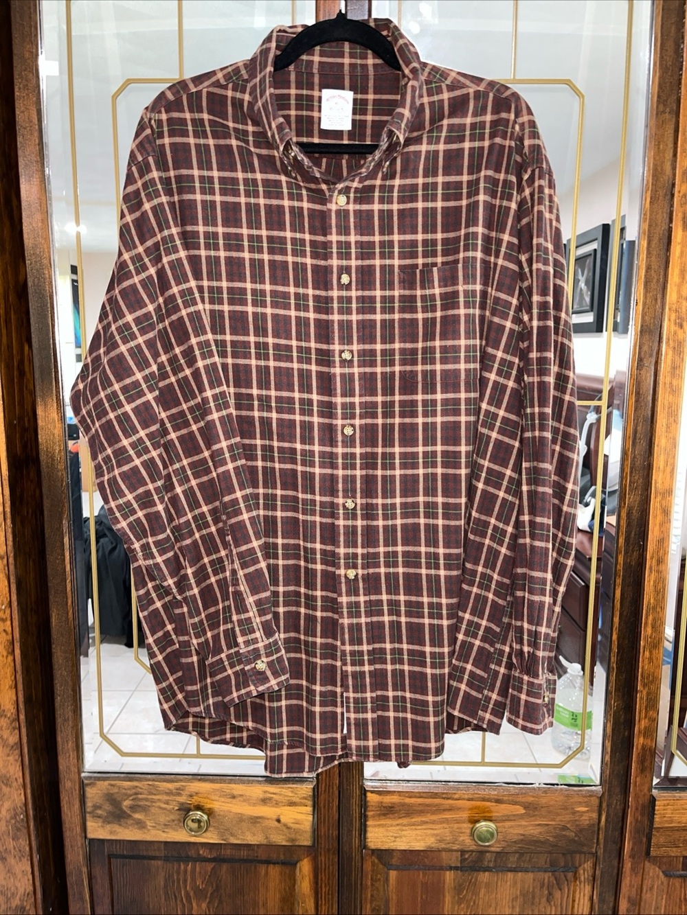 Brooks Brothers Brown and Cream Plaid Button-Down Shirt